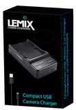 Lemix (BCG10E) Ultra Slim USB Charger for Panasonic DMW-BCG10E, DMW-BCF10E and DMW-BCJ13E Batteries and for Listed Panasonic Lumix DMC Series Models - Lemix